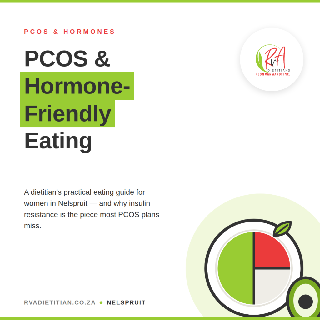 PCOS diet plate — protein, vegetables and low-GI carbs, from a registered dietitian in Nelspruit